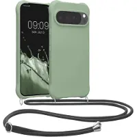 Kwmobile telefoonhoesjegeschikt voor Google Pixel 10 Pro XL - Hoesje van siliconen met telefoonkoord - In grijsgroen
