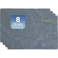 Phreeze Placemats met Linnen Patroon - 8 Stuks - Wasbaar - 30x45 CM - Luxe Placemat - Blauw