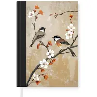 MuchoWow Notitieboek - Schrijfboek - Vogels - Bloesemtak - Bloemen - Oranje - Notitieboekje klein - A5 formaat - Schrijfblok