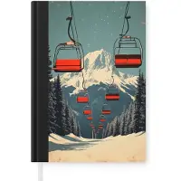 MuchoWow Notitieboek - Schrijfboek - Sneeuw - Skilift - Rood - Bomen - Notitieboekje klein - A5 formaat - Schrijfblok
