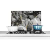 KitchenYeah Spatscherm - Luxe - Marmer print - Grijs - Goud - Keuken - Achterwand keuken - Spatwand - 70x50 cm