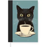 MuchoWow Notitieboek - Schrijfboek - Kat - Zwart - Koffie - Minimalistisch - Notitieboekje klein - A5 formaat - Schrijfblok