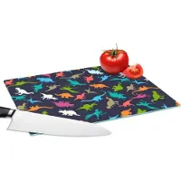 KitchenYeah Glazen Snijplank - 28x20 - Patronen - Dino - Kleuren - Jongens - Kinderen - Kids - Kind - Snijplanken Glas