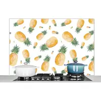 KitchenYeah Spatscherm keuken 120x80 cm - Kookplaat achterwand Ananassen - Fruit - Wit - Muurbeschermer - Spatwand fornuis - Hoogwaardig aluminium
