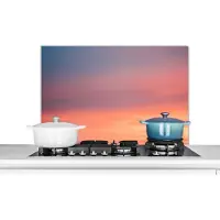 KitchenYeah Spatscherm keuken 90x60 cm - Kookplaat achterwand Zon - Lucht - Wolken - Roze - Muurbeschermer - Spatwand fornuis - Hoogwaardig aluminium