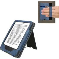 Kwmobile flip cover voor e-reader - geschikt voor Amazon Kindle (2022/2024) - Van imitatieleer en -suède - In donkerblauw / donkergrijs