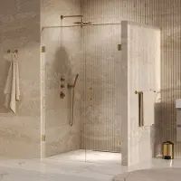 Brauer Void profielloze nisdeur 140cm met draaideur 70cm aan muur messing geborsteld PVD