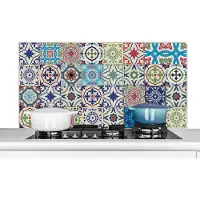 KitchenYeah Spatscherm keuken 120x60 cm - Kookplaat achterwand Bloemen - Patronen - Groen - Blauw - Muurbeschermer - Spatwand fornuis - Hoogwaardig aluminium