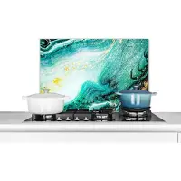 KitchenYeah Spatscherm keuken 70x50 cm - Kookplaat achterwand Marmerlook - Blauw - Goud - Glitter - Luxe - Marmer print - Muurbeschermer - Spatwand fornuis - Hoogwaardig aluminium