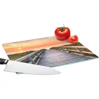 KitchenYeah Glazen Snijplank - 28x20 - Zonsonderang - Zee - Pad - Gras - Duin - Vogels - Snijplanken Glas