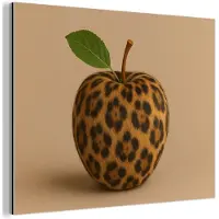 MuchoWow Aluminium schilderij 80x60 cm - Wanddecoratie metaal - Appel - Panter - Blaadje - Groen - Metalen muurdecoratie woonkamer - Decoratie industrieel - Foto op dibond - Industriële accessoires slaapkamer