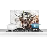 KitchenYeah Spatscherm keuken 60x40 cm - Kookplaat achterwand Schotse hooglander - Rook - Boeket - Muurbeschermer - Spatwand fornuis - Hoogwaardig aluminium