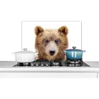 KitchenYeah Spatscherm keuken 60x40 cm - Kookplaat achterwand Beer - Bruin - Dieren - Natuur - Muurbeschermer - Spatwand fornuis - Hoogwaardig aluminium
