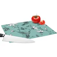 KitchenYeah Glazen Snijplank - 28x20 - Patronen - Vogel - Bloemen - Snijplanken Glas