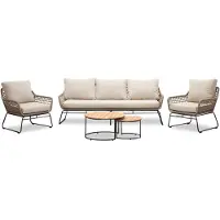 BUITEN living Valencia/Aurora stoel-bank loungeset 5 personen | touw + teakhout | Sahara Dust | 5-delig
