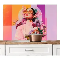 KitchenYeah Spatscherm keuken 120x80 cm - Kookplaat achterwand Portret - Vrouw - Abstract - Bloemen - Muurbeschermer - Spatwand fornuis - Hoogwaardig aluminium