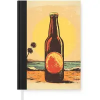 MuchoWow Notitieboek - Schrijfboek - Bierfles - Zonsondergang - Palmbomen - Zee - Notitieboekje klein - A5 formaat - Schrijfblok