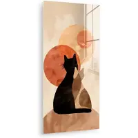 MuchoWow Glasschilderij 80x160 cm - Schilderij acrylglas - Katten - Zwart - Abstract - Cirkels - Foto op glas - Muurdecoratie woonkamer - Wanddecoratie slaapkamer - Schilderijen