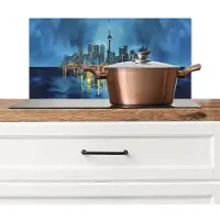 KitchenYeah Spatscherm keuken 70x30 cm - Kookplaat achterwand Skyline Toronto - Water - Stadslichten - Toren - Muurbeschermer - Spatwand fornuis - Hoogwaardig aluminium