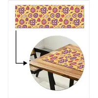 MuchoWow Tafelloper 150x50 cm - Tafelmat vinyl Patroon - Bloemen - Paars - Oranje - Tafeldecoratie - Tafelversiering - Keuken decoratie - Tafel versiering