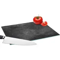 KitchenYeah Glazen Snijplank - 28x20 - Beton - Structuur - Retro - Zwart - Grijs - Rustiek - Snijplanken Glas