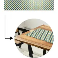 MuchoWow Tafelloper 200x40 cm - Tafelmat vinyl Design - Patroon - Retro - Geel - Blauw - Tafeldecoratie - Tafelversiering - Keuken decoratie - Tafel versiering