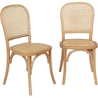 Sweeek Houten en rotan vintage stoelen (set van 2) Naturel