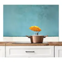 KitchenYeah Spatscherm keuken 120x80 cm - Kookplaat achterwand Parasol - Geel - Strand - Zee - Muurbeschermer - Spatwand fornuis - Hoogwaardig aluminium