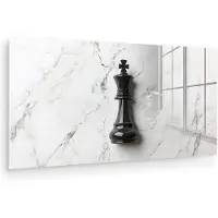 MuchoWow Glasschilderij 80x40 cm - Schilderij acrylglas - Schaakstuk - Koning - Zwart - Marmer - Foto op glas - Muurdecoratie woonkamer - Wanddecoratie slaapkamer - Schilderijen