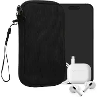 Kwmobile Telefoontasje voor L - 6,5" Hoesje - Van Neopreen en Ribfluweel - Mobieltasje 16,5 x 8,9 cm - Smartphone tasje in zwart