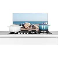 KitchenYeah Spatscherm - Keuken decoratie - Schelpen - Zand - Zomer - Lucht - Keuken - Spatscherm keuken - 60x30 cm - Spatwand - Muurbeschermer - Achterwand keuken
