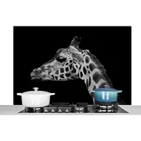 KitchenYeah Spatscherm keuken 120x80 cm - Kookplaat achterwand Dieren - Giraffe - Zwart - Wit - Muurbeschermer - Spatwand fornuis - Hoogwaardig aluminium