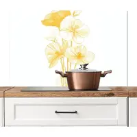 KitchenYeah Spatscherm keuken 100x65 cm - Kookplaat achterwand Lijntekening - Bloemen - Geel - Vaas - Muurbeschermer - Spatwand fornuis - Hoogwaardig aluminium