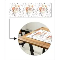 MuchoWow Tafelloper 150x50 cm - Tafelmat vinyl Patronen - Bloemen - Roos - Wit - Tafeldecoratie - Tafelversiering - Keuken decoratie - Tafel versiering