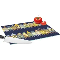KitchenYeah Glazen Snijplank - 39x28 - Patronen - Huizen - Gebouw - Snijplanken Glas