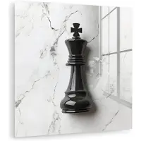 MuchoWow Glasschilderij 20x20 cm - Schilderij acrylglas - Schaakstuk - Koning - Zwart - Marmer - Foto op glas - Muurdecoratie woonkamer - Wanddecoratie slaapkamer - Schilderijen