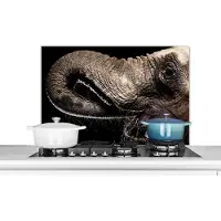 KitchenYeah Spatscherm keuken 80x55 cm - Kookplaat achterwand Olifant - Dieren - Zwart - Natuur - Muurbeschermer - Spatwand fornuis - Hoogwaardig aluminium