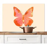 KitchenYeah Spatscherm keuken 120x80 cm - Kookplaat achterwand Vlinder - Minimalistisch - Roze - Muurbeschermer - Spatwand fornuis - Hoogwaardig aluminium