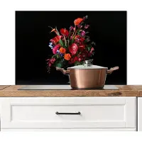 KitchenYeah Spatscherm keuken 80x55 cm - Kookplaat achterwand Bloemen - Boeket - Sierlijk - Muurbeschermer - Spatwand fornuis - Hoogwaardig aluminium