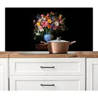 KitchenYeah Spatscherm keuken 120x60 cm - Kookplaat achterwand Kleur - Vaas - Bloemen - Boeket - Muurbeschermer - Spatwand fornuis - Hoogwaardig aluminium