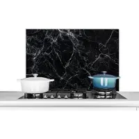KitchenYeah Spatscherm keuken 90x60 cm - Kookplaat achterwand Marmer - Stenen - Lijn - Marmerlook - Zwart - Luxe - Muurbeschermer - Spatwand fornuis - Hoogwaardig aluminium