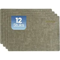 Phreeze Placemat met Linnen Patroon - 12 Stuks - Wasbaar - 30x45 CM - Luxe Onderleggers voor Borden - Groen