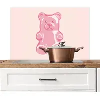 KitchenYeah Spatscherm keuken 80x55 cm - Kookplaat achterwand Beer - Roze - Snoep - Muurbeschermer - Spatwand fornuis - Hoogwaardig aluminium