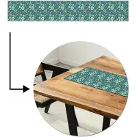 MuchoWow Tafelloper 180x30 cm - Tafelmat vinyl Retro - Bloemen - Patronen - Blauw - Tafeldecoratie - Tafelversiering - Keuken decoratie - Tafel versiering