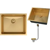 Granitan Spoelbakken Keuken RVS Silvo54 - Wasbak Goud met Sifon - Spoelbak Keuken - 54x44cm