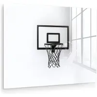 MuchoWow Glasschilderij 120x90 cm - Schilderij acrylglas - Basketbalbord - Minimalistisch - Zwart - Foto op glas - Muurdecoratie woonkamer - Wanddecoratie slaapkamer - Schilderijen