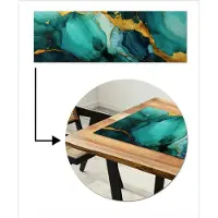 MuchoWow Tafelloper 150x50 cm - Tafelmat vinyl Marmer - Goud - Blauw groen - Abstract - Turquoise - Tafeldecoratie - Tafelversiering - Keuken decoratie - Tafel versiering