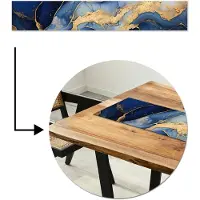 MuchoWow Tafelloper 180x30 cm - Tafelmat vinyl Marmer - Blauw - Goud - Abstract - Tafeldecoratie - Tafelversiering - Keuken decoratie - Tafel versiering
