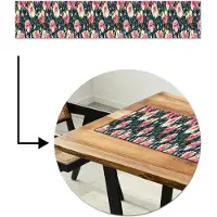 MuchoWow Tafelloper 200x40 cm - Tafelmat vinyl Patronen - Roos - Bladeren - Tafeldecoratie - Tafelversiering - Keuken decoratie - Tafel versiering