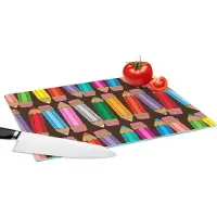 KitchenYeah Glazen Snijplank - 39x28 - Potlood - Patronen - Abstract - Regenboog - Snijplanken Glas